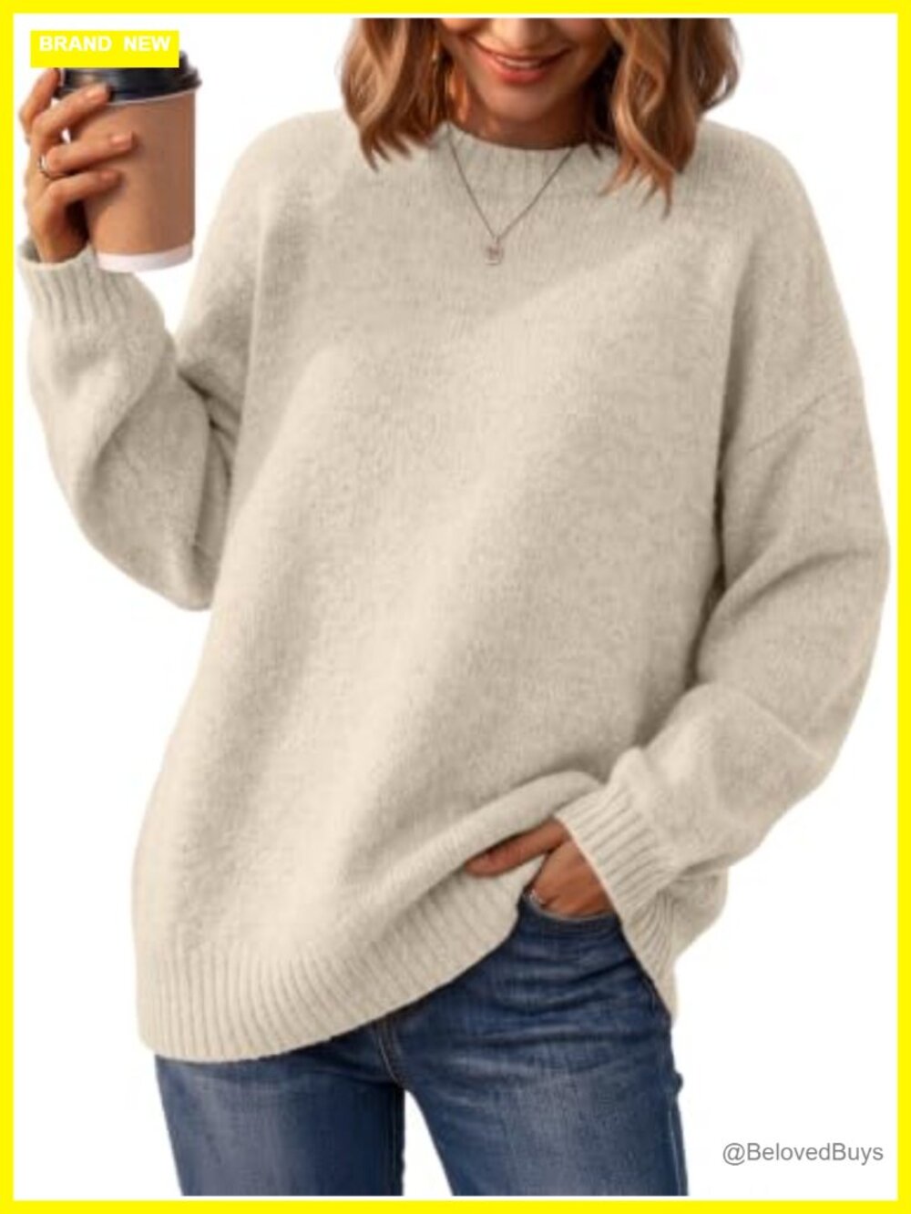 Oversized Crewneck Pullover Sweater Cozy Soft Knit Tunic Casual Fall Winter